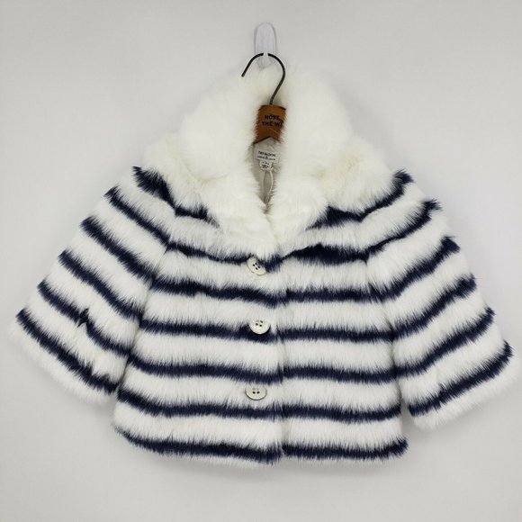 Janie and Jack Other - New Juno Valentine Janie & Jack Faux Fur Coat Girls 3-4 Blue White Stripe Jacket